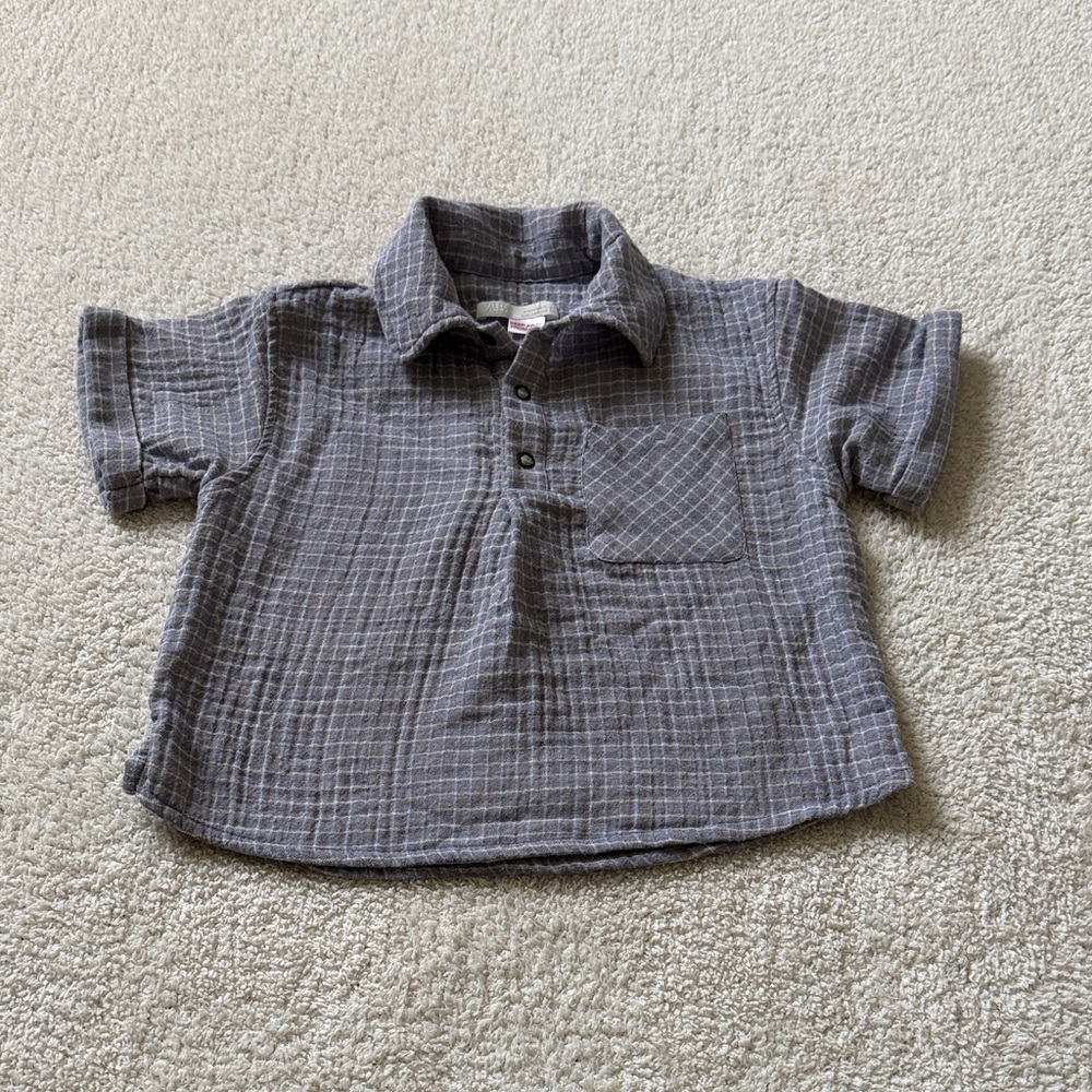 Zara Kids Gray Button-Down Gauze Shirt
